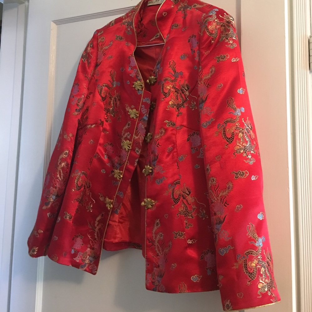 Custom-made silk Chinese red jacket